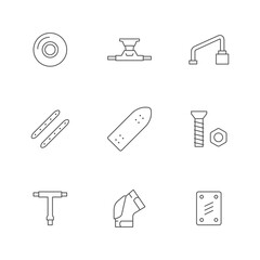 Set line outline icons of skateboarding