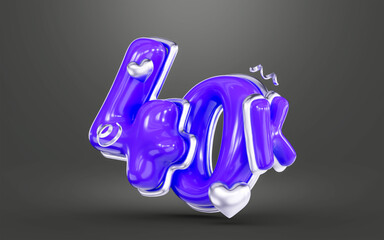 purple color Thank you for 40k followers online social banner happy celebration 3d render