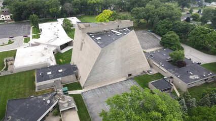 High angle still over the Saint Francis church in Norton Shores.