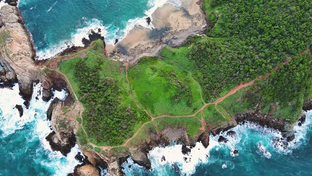 Mazunte Mexico Aerial Drone Fly Above Beach Pacific Coast Eco Tourism Sea Oaxaca