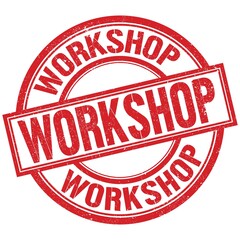WORKSHOP written word on red stamp sign
