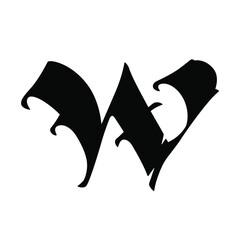 The letter  in the Gothic style. Vector. Old alphabet. The symbol is isolated on a white background. Calligraphic, medieval Latin letter. Logo for the company. Monogram. An elegant font for a tattoo.
