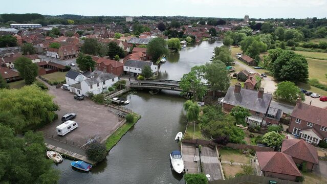 Beccles town in Suffolk UK drone aerial view