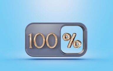 100 percent cash back offer with golden metallic look blue background 3d render concept for market