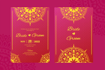 Indian wedding invitation card with decorative mandala decoration background