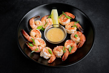 Batter fried crispy shrimp appetizer, selective focus