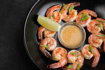 Batter fried crispy shrimp appetizer, selective focus