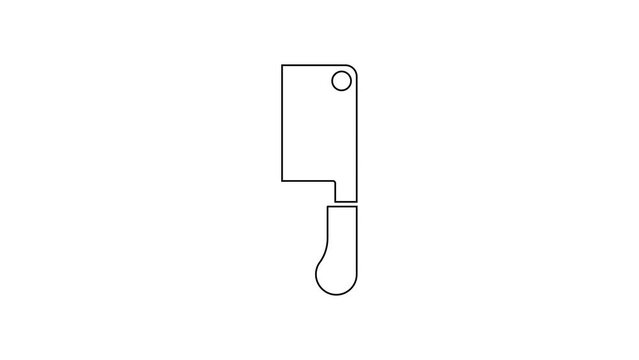Black line Meat chopper icon isolated on white background. Butcher knife. Kitchen knife for meat. Butcher knife. 4K Video motion graphic animation