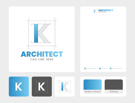 Initial letter k logo design architect monogram with line art k logo