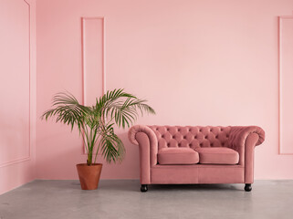 Elegant sofa in the empty pink room with copy space - 518083948