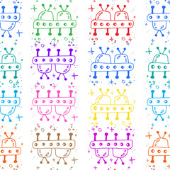 Colorful alien spaceship doodle illustration seamless pattern