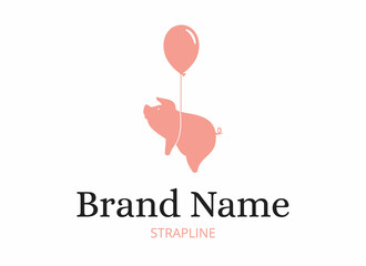 Flying pig and balloon logo. Vector illustration