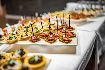 food buffer catering. Different appetizer on table