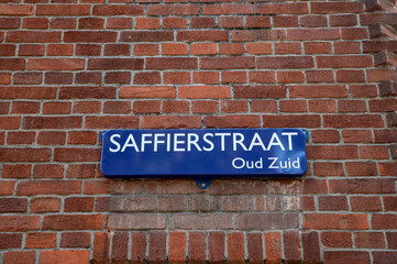 Street Sign Saffierstraat At Amsterdam The Netherlands 14-7-2022