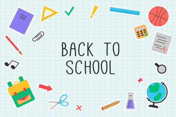 Back to school vector illustration, concept of school background, horizontal banner, poster