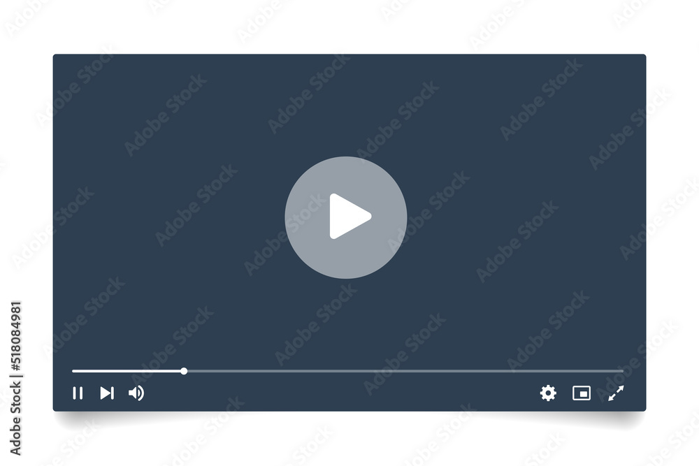 Poster Video player interface isolated on white background. Video streaming template. Mockup live stream window, player. Online broadcasting. Social media concept.