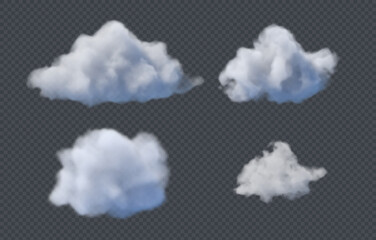 Vector white and grey clouds set with transparent alpha background ready to use - Set with 3D clouds design for banner, website, illustration - Sunny day with clouds and fog