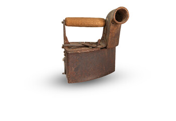 Rusty vintage old iron over white background with shadow