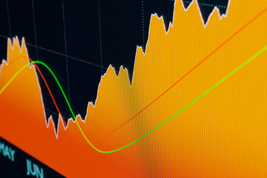 Close-up stock schart on the monitor. Stock exchange screen with index or stock graph. Stock market data and trading concept. 3D illustration