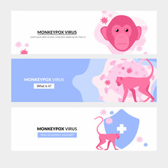Banner for web or social media. Monkeypox outbreak concept. Silhouette of monkeys carrying the virus. Vector illustration.