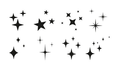 Fototapeta premium Set of Shiny sparks. Composition with stars. Night sky. Symbols of night. Vector illustration. Isolated object on white background. Magic sparkle