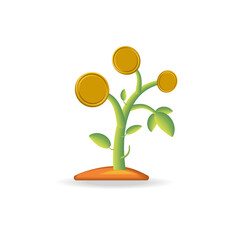 Money tree with coins. Business investment, profit, finance, business income.
 Business development concept. 3d vector icon. Cartoon style.