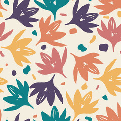 seamless plants pattern background with mixed multicolour flowers , greeting card or fabric