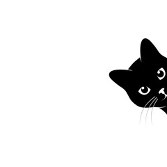 Cat is peeping on you. Black cat is looking around the corner. Pet symbol. Vector illustration