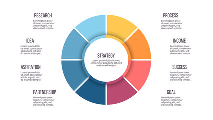 Business infographic. Pie chart with 8 options. Vector template.