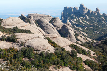Fototapeta na wymiar Panoramic view of Montserrat mountains . Highlights of Barcelona Montserrat in Spain