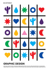 graphic design cover template with different icons and be different lettering. vector illustration