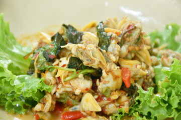 stir fried clams with roasted chili paste on plate