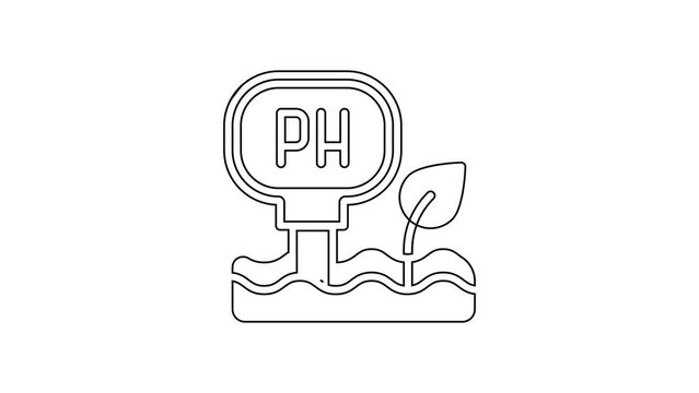Black line Soil ph testing icon isolated on white background. PH earth test. 4K Video motion graphic animation