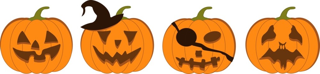 Halloween pumpkin icon. Vector. Autumn symbol. Flat design. Halloween scary pumpkin with smile, happy face. Orange squash silhouette isolated on white background