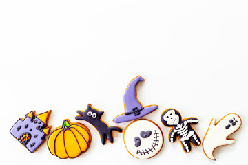 Halloween party gingerbread cookies mockup, top view