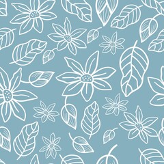 Flowers leaves line doodle vintage pattern