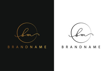 B M BM hand drawn logo of initial signature, fashion, jewelry, photography, boutique, script, wedding, floral and botanical creative vector logo template for any company or business.