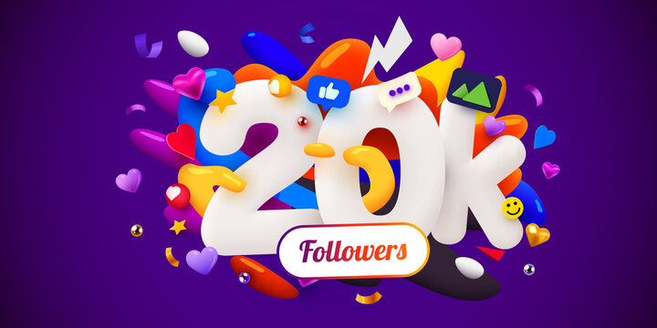 20k or 20000 followers thank you. Social Network friends, followers, Web user Thank you celebrate of subscribers or followers.