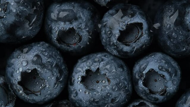 Fresh blueberries macro, top view. Sliding shot