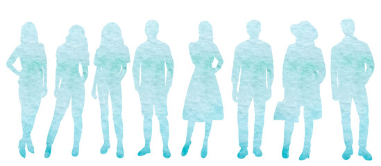people silhouette watercolor isolated, vector