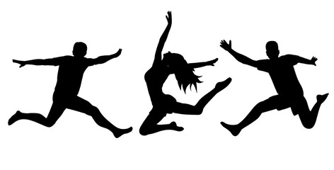 silhouette jumping people isolated, vector