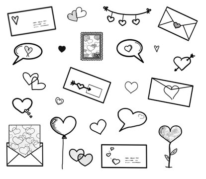 23x Liebesbrief Valentinstag Post - Set - Icons, Zeichen, Symbole, Sketchnotes, Cliparts