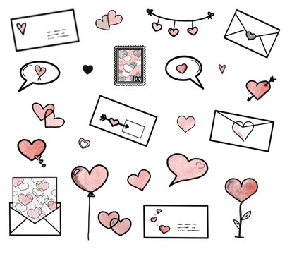 23x Liebesbrief Valentinstag Post - rot - Set - Icons, Zeichen, Symbole, Sketchnotes, Cliparts