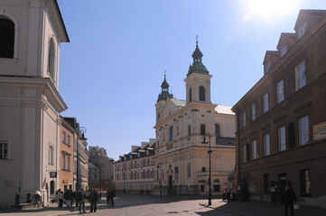Fototapeta na wymiar WARSAW, POLAND - MARCH 22, 2022: Church of the Holy Spirit on sunny day