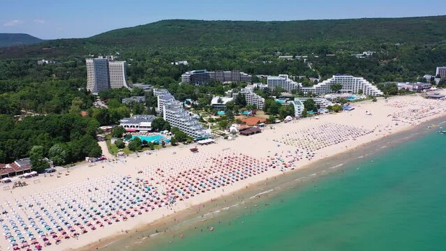 Albena, Bulgaria. Aerial view of Albena beach resort in the summer.