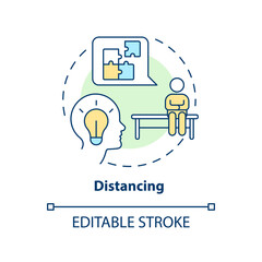 Distancing concept icon. Adaptive strategy. Avoid negative impact. Cognitive change abstract idea thin line illustration. Isolated outline drawing. Editable stroke. Arial, Myriad Pro-Bold fonts used