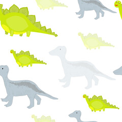 seamless pattern with two types of dinosaurs. vector graphics for fabric, background, paper