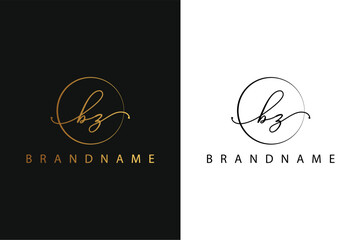 B Z BZ hand drawn logo of initial signature, fashion, jewelry, photography, boutique, script, wedding, floral and botanical creative vector logo template for any company or business.