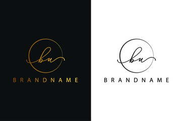 B U BU hand drawn logo of initial signature, fashion, jewelry, photography, boutique, script, wedding, floral and botanical creative vector logo template for any company or business.