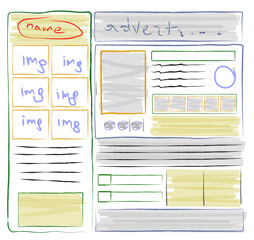 Sketch of website planning and design, illustration